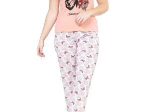 Kadın Kelebek Desenli Kısa Kollu Pamuklu Pijama Takımı – Yazlık Rahat Ev Giyim