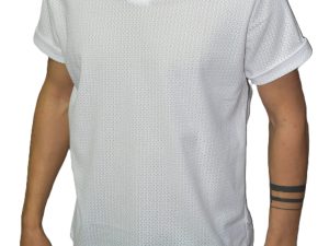 Erkek Beyaz Polo Yaka Fileli Yazlık T-Shirt – Nefes Alan Spor ve Günlük Şık Tasarım